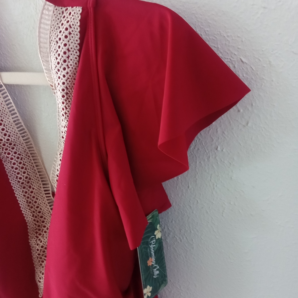 🆕 BLOOMING JELLY Scarlet Red Tummy Control Swim Dress | XXL NWT - Picture 4 of 8